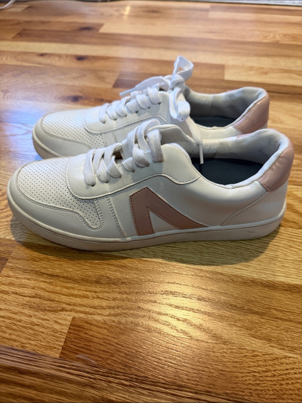 White Sneakers with Blush Accent